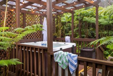 The hot tub at Volcano Village Lodge